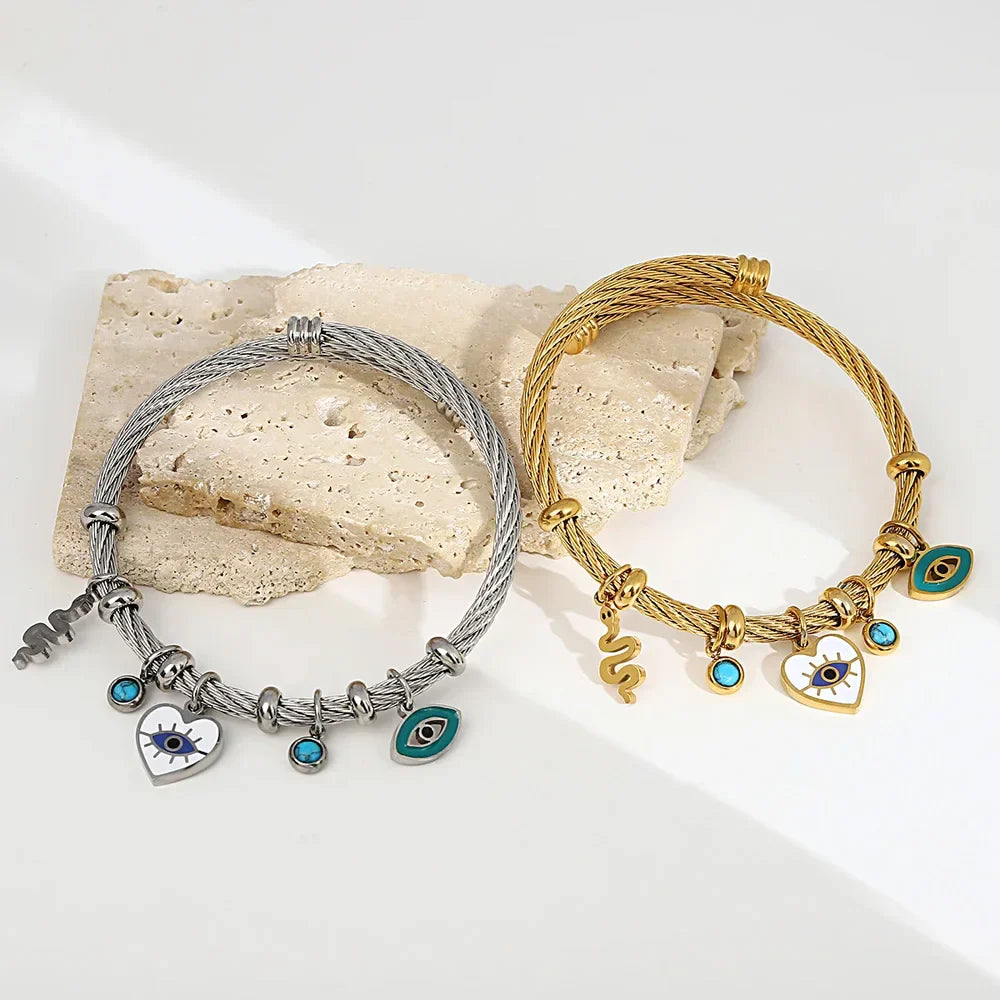 Isla Charm Cuff Bracelet | Twisted Band Charm Embellished Bracelet