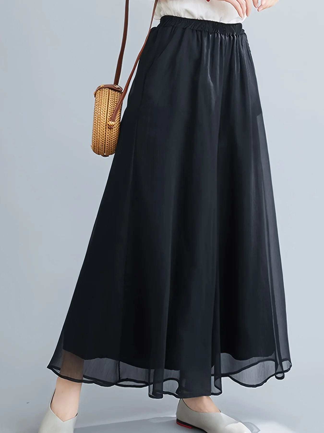 Sheer Mesh-Chiffon Pants