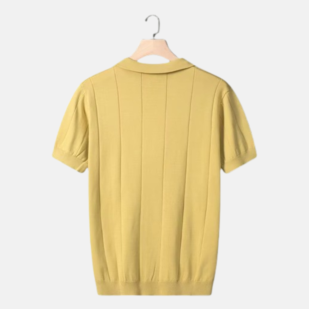 William Ribbed V-Neck Knit Polo | Collared Short Sleeve Polo