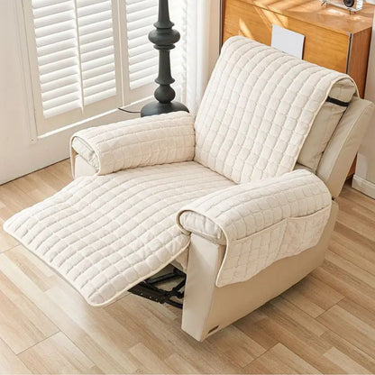 Recliner Cover With Plush Grid Texture and Protective Arm Covers