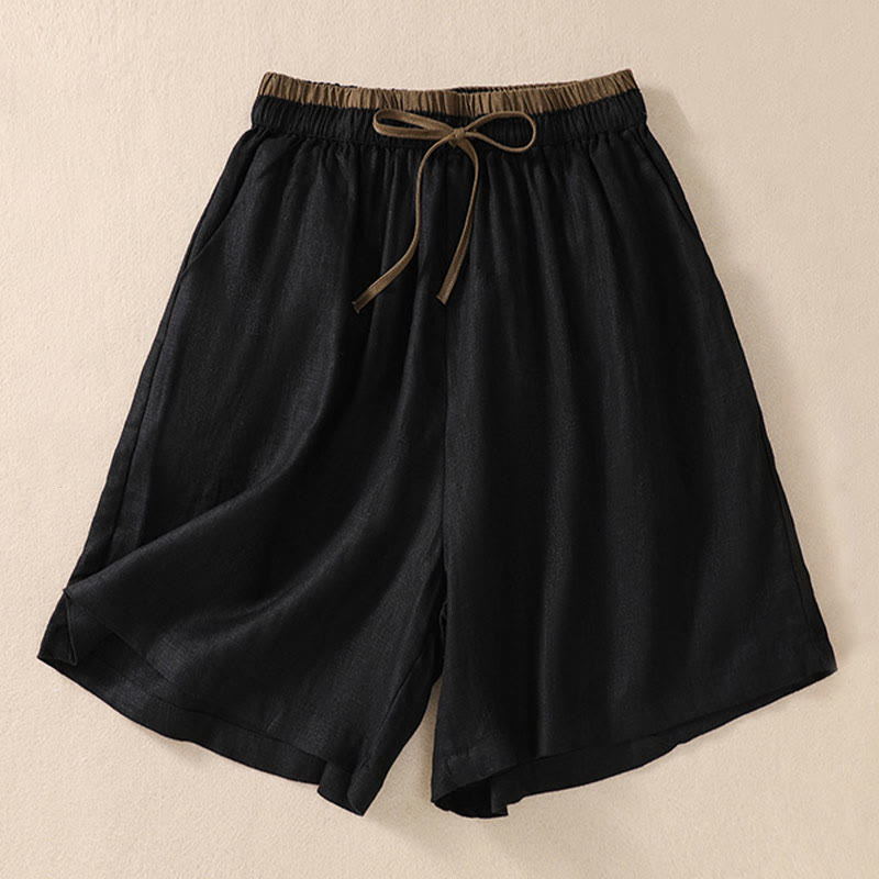 Relaxed Knee-Length Shorts with Contrasting Waistband and Drawstring Closure