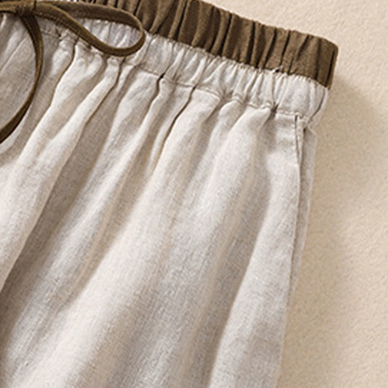 Relaxed Knee-Length Shorts with Contrasting Waistband and Drawstring Closure