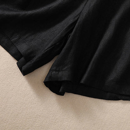 Relaxed Knee-Length Shorts with Contrasting Waistband and Drawstring Closure
