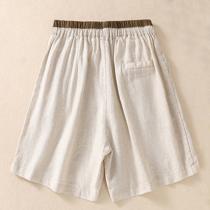 Relaxed Knee-Length Shorts with Contrasting Waistband and Drawstring Closure