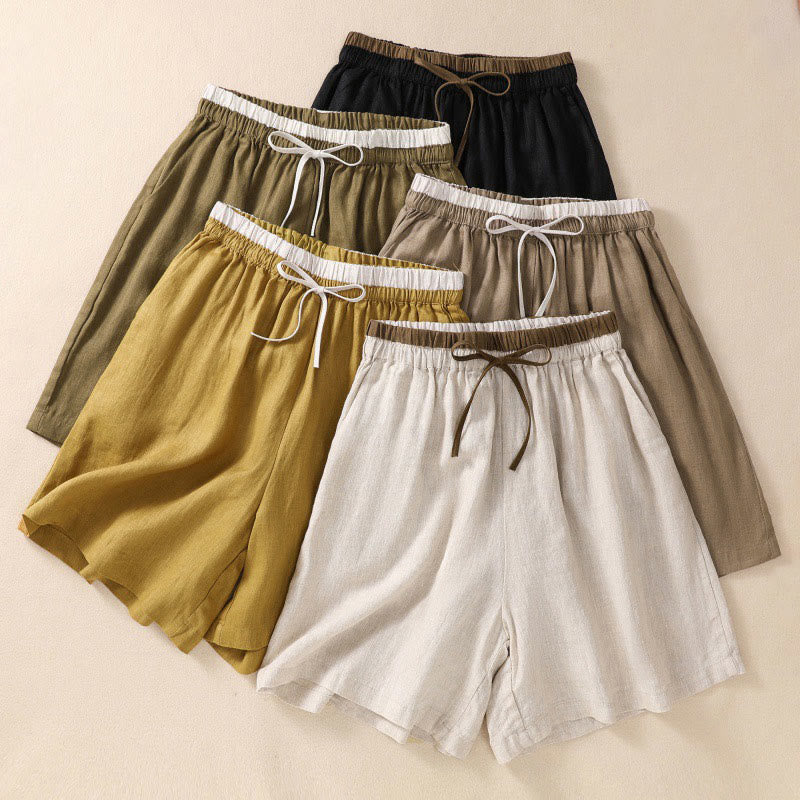 Relaxed Knee-Length Shorts with Contrasting Waistband and Drawstring Closure