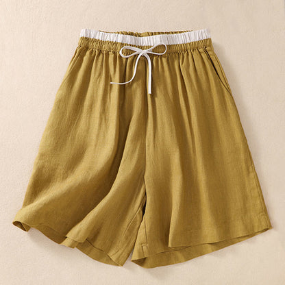 Relaxed Knee-Length Shorts with Contrasting Waistband and Drawstring Closure