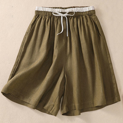 Relaxed Knee-Length Shorts with Contrasting Waistband and Drawstring Closure