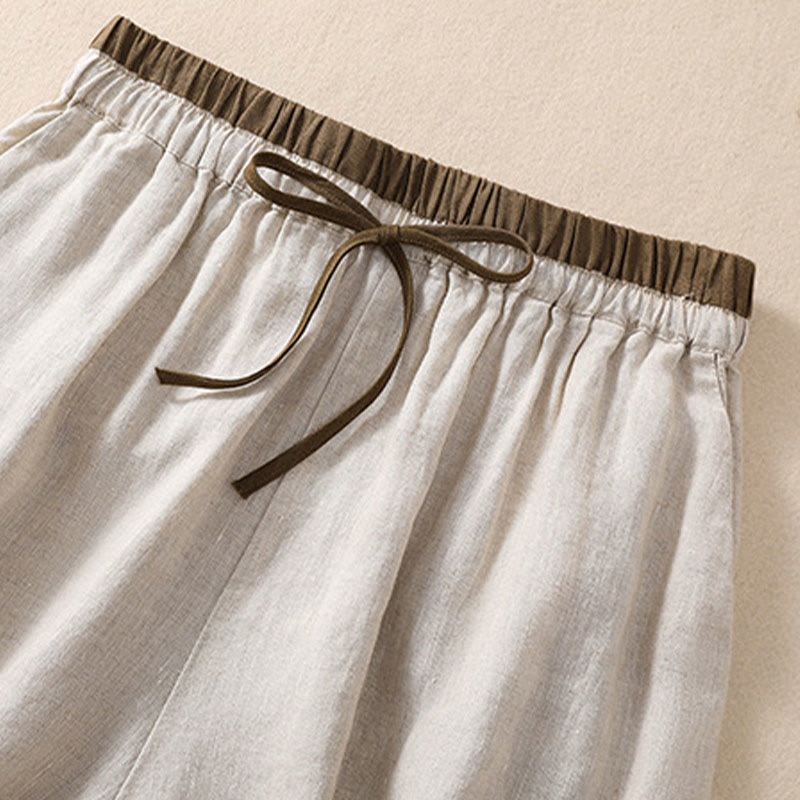 Relaxed Knee-Length Shorts with Contrasting Waistband and Drawstring Closure