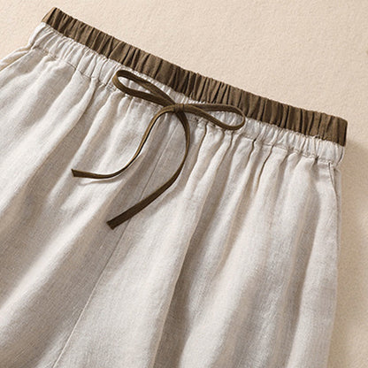 Relaxed Knee-Length Shorts with Contrasting Waistband and Drawstring Closure