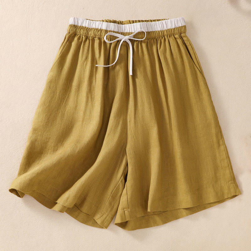 Relaxed Knee-Length Shorts with Contrasting Waistband and Drawstring Closure