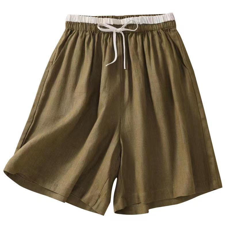 Relaxed Knee-Length Shorts with Contrasting Waistband and Drawstring Closure