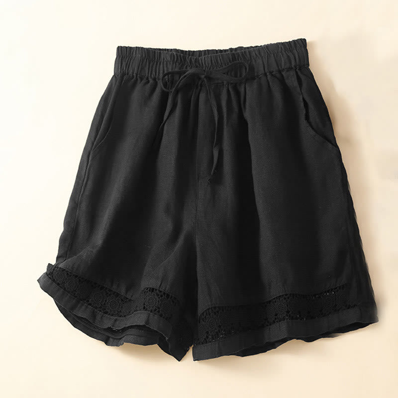 Relaxed Drawstring Shorts with Elegant Lace-Trimmed Hem