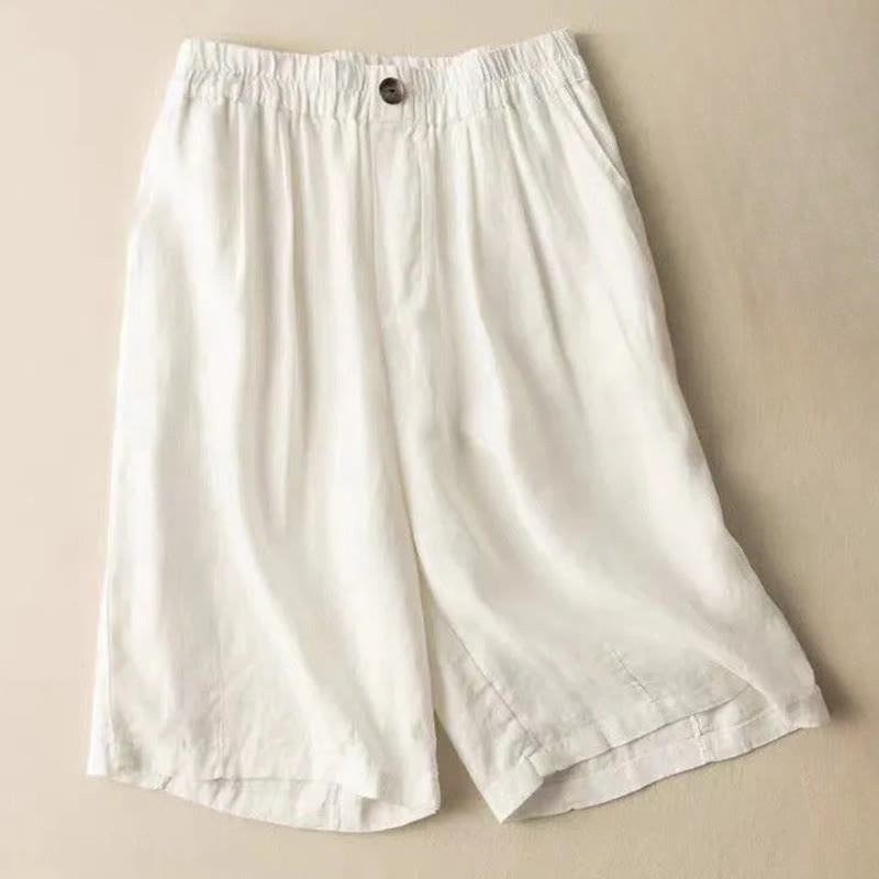 Relaxed Wide-Leg Knee-Length Shorts with Pleated Front