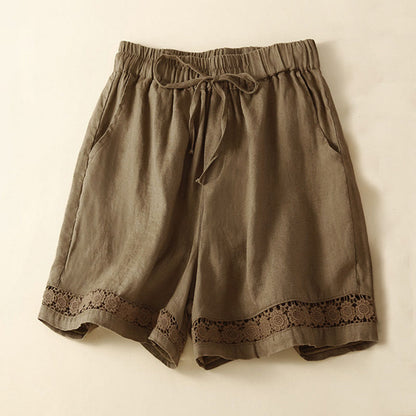 Relaxed Drawstring Shorts with Elegant Lace-Trimmed Hem