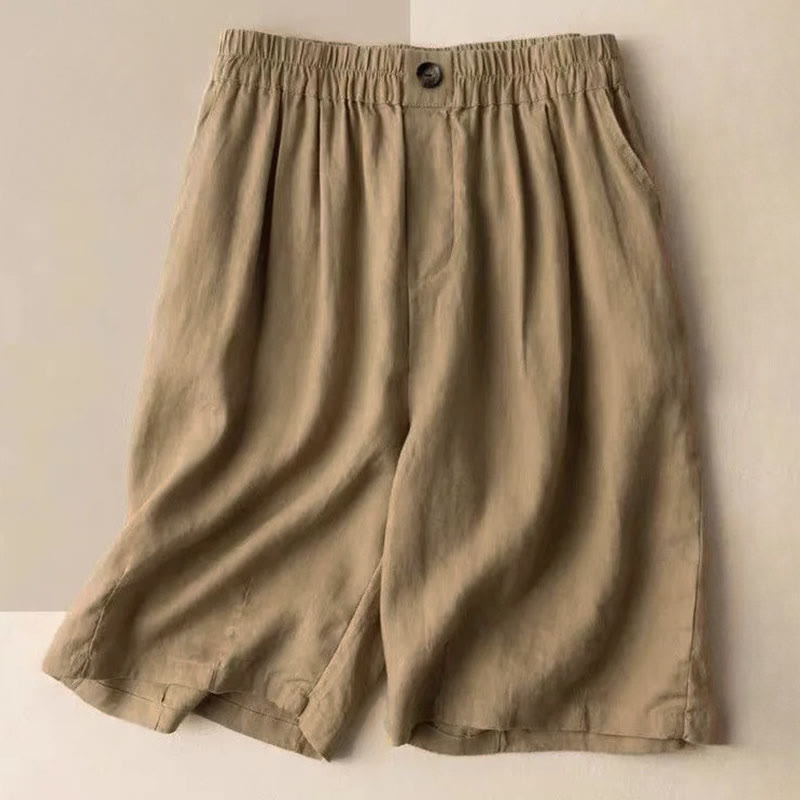 Relaxed Wide-Leg Knee-Length Shorts with Pleated Front
