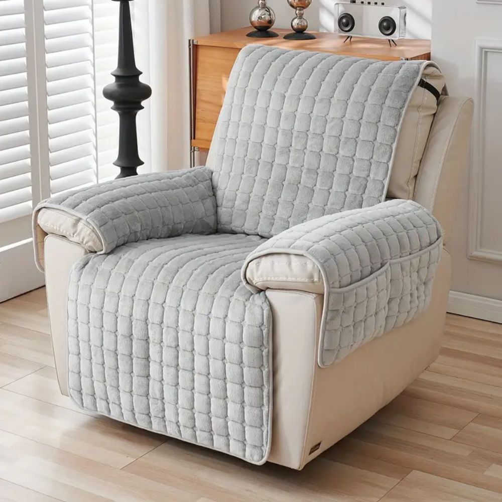 Recliner Cover With Plush Grid Texture and Protective Arm Covers