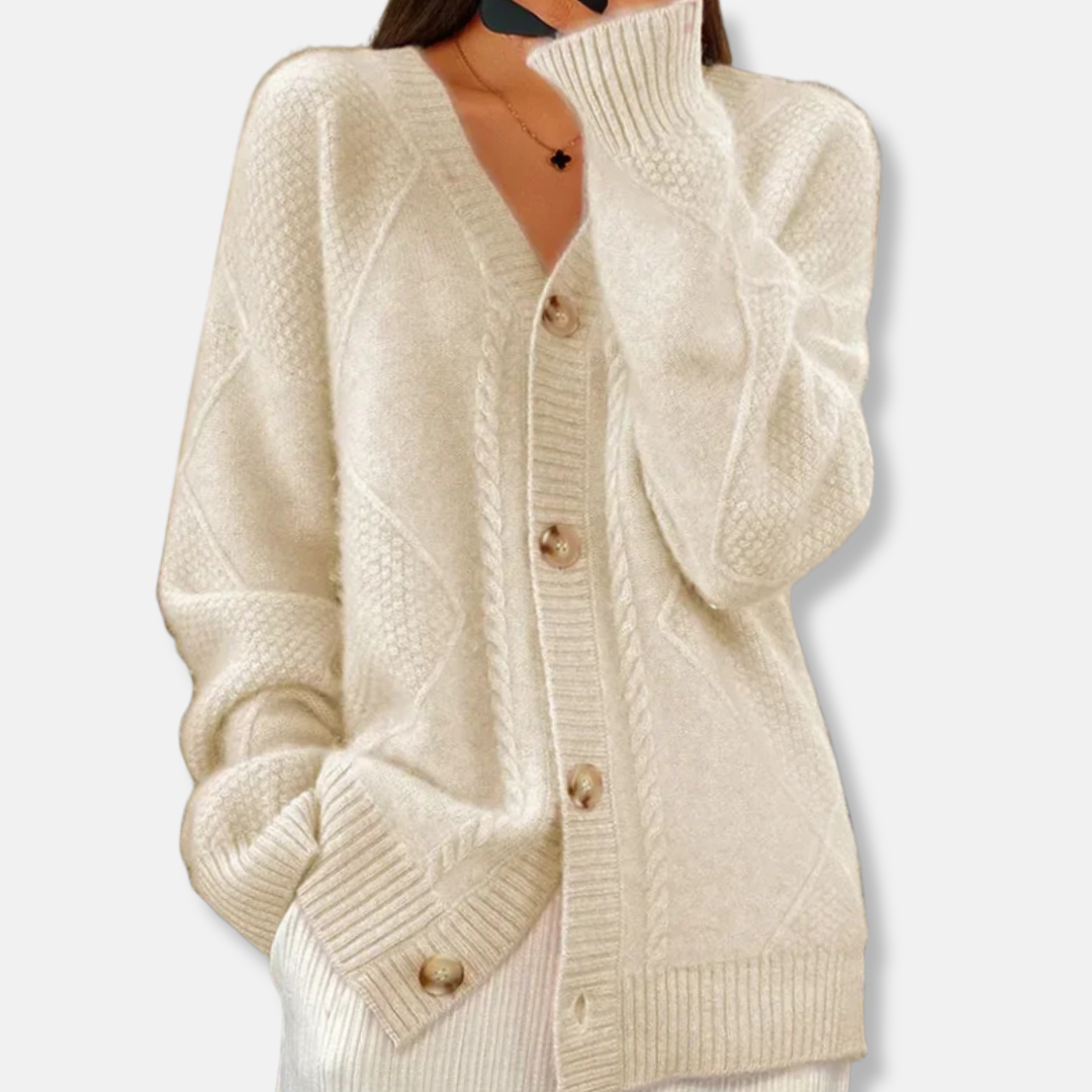 Freya Relaxed Fit Cardigan | Cable Knit Button Front Cardigan