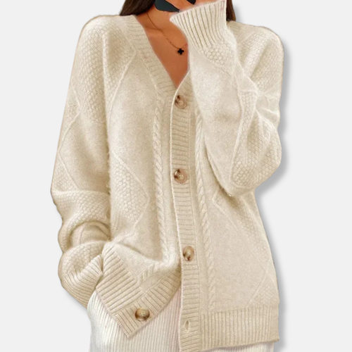 Freya Relaxed Fit Cardigan | Cable Knit Button Front Cardigan