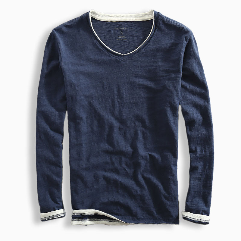 Oliver Slim Fit Long Sleeve T-Shirt | V-Neck Solid Contrast Trim T-Shirt