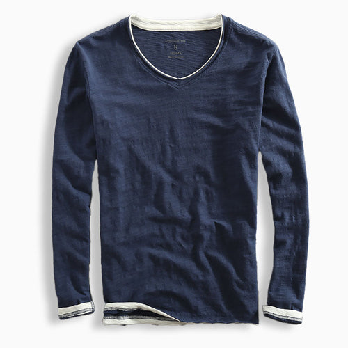 Oliver Slim Fit Long Sleeve T-Shirt | V-Neck Solid Contrast Trim T-Shirt