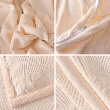 Quilted Bed Skirt Set With Plush Fleece Trim