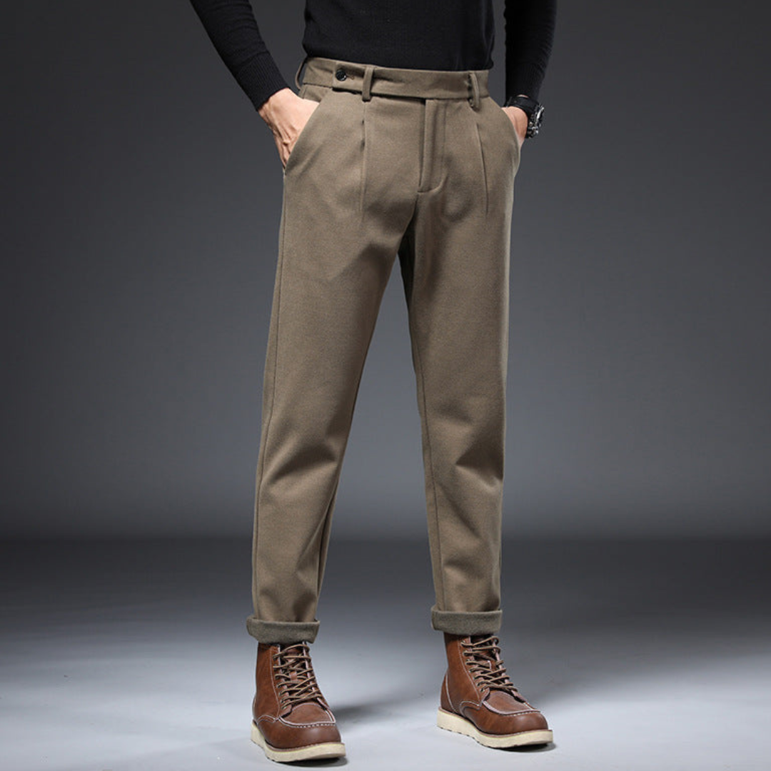 Oliver Tapered Fit Pleated Trousers | Cuffed Tab Waist Trousers