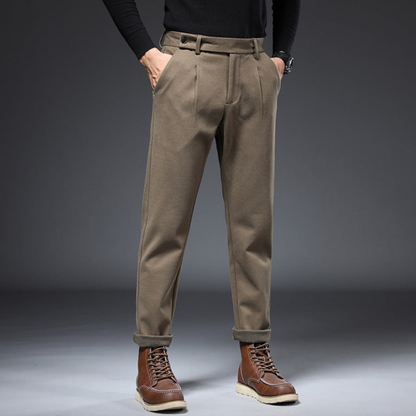 Oliver Tapered Fit Pleated Trousers | Cuffed Tab Waist Trousers