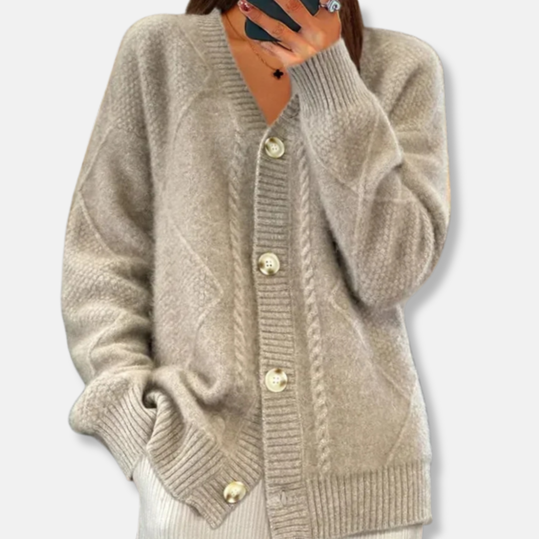 Freya Relaxed Fit Cardigan | Cable Knit Button Front Cardigan