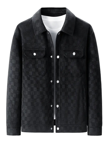 Leo Relaxed Fit Trucker Jacket | Checkered Button Front Trucker Jacket