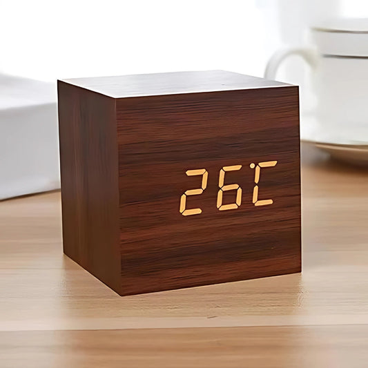 Wood Grain LED Alarm Clock With Temperature Display VIP