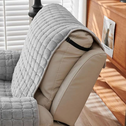 Recliner Cover With Plush Grid Texture and Protective Arm Covers