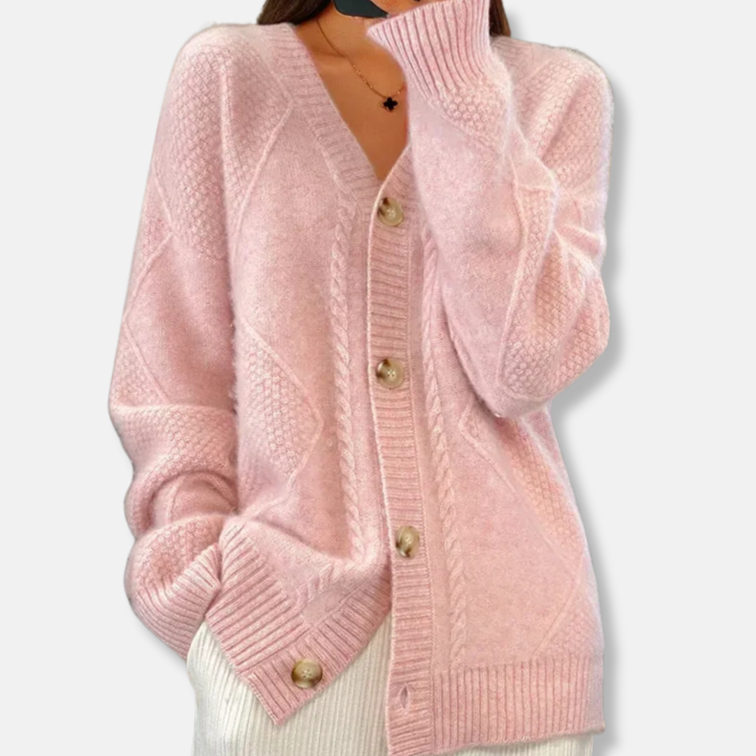 Freya Relaxed Fit Cardigan | Cable Knit Button Front Cardigan