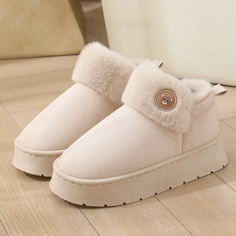 Ivy Slipper Boots | Fur Trim Button Detail Slipper Boots