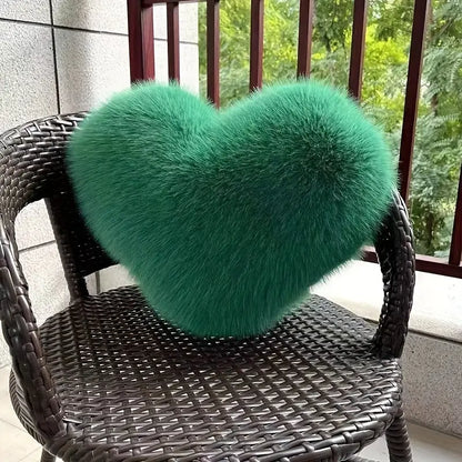 Contemporary Faux Fur Heart Throw Pillow