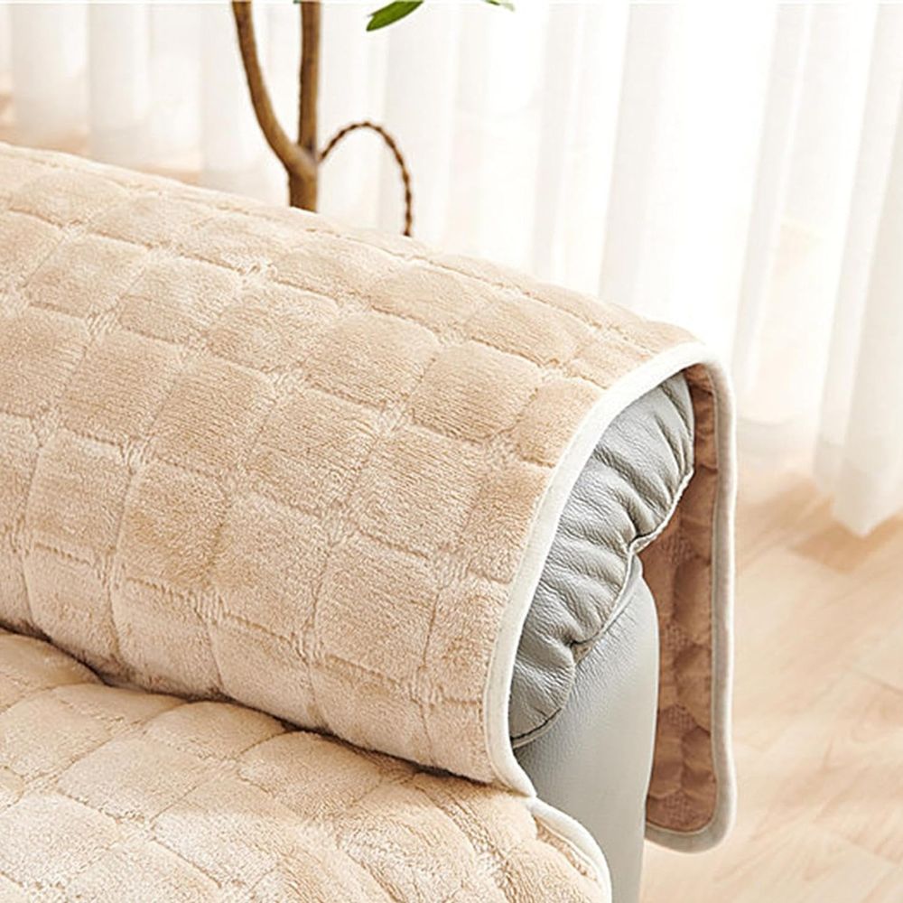 Recliner Cover With Plush Grid Texture and Protective Arm Covers