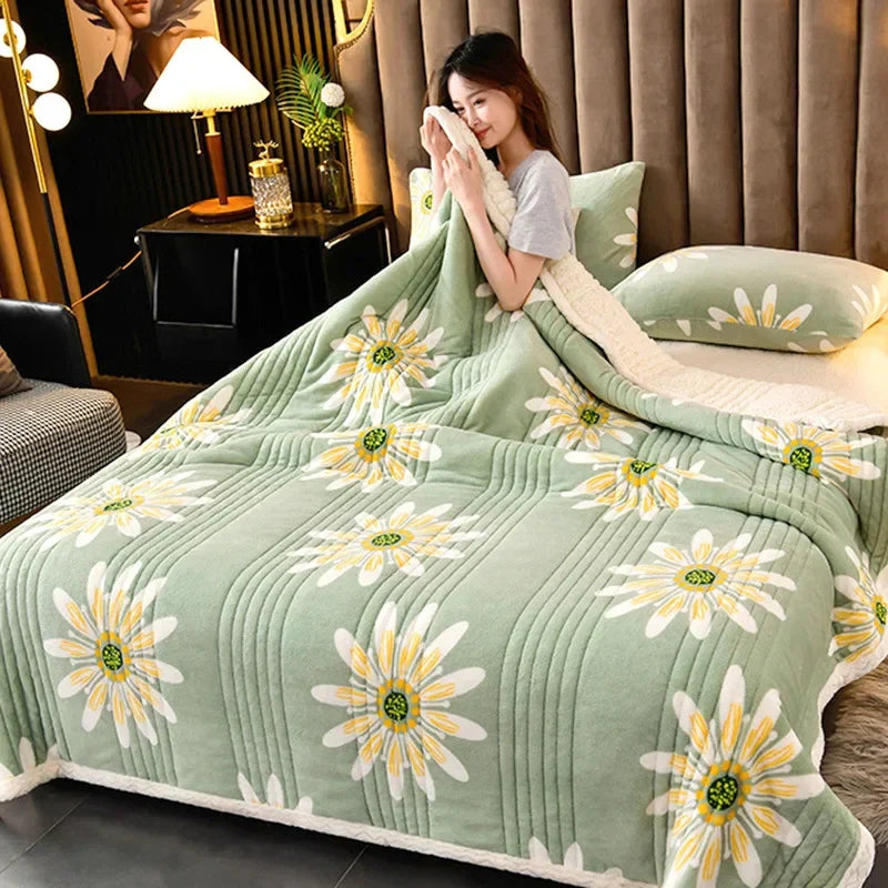 Cozy Floral Sherpa Throw Blanket