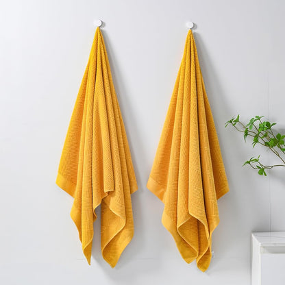 Cotton Textured Bath Towel Set With Geometric Pattern