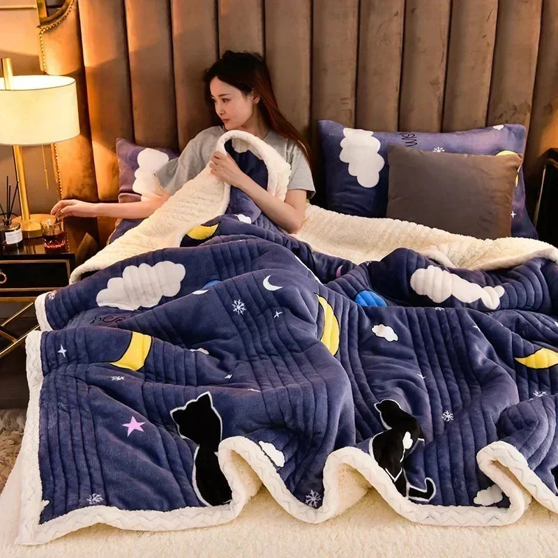 Cozy Floral Sherpa Throw Blanket