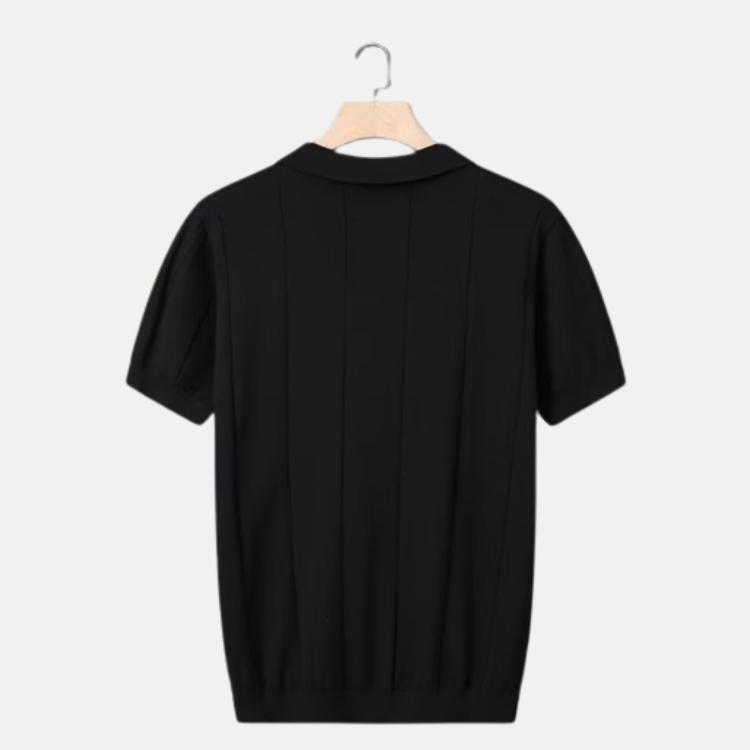 William Ribbed V-Neck Knit Polo | Collared Short Sleeve Polo