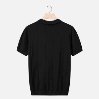 William Ribbed V-Neck Knit Polo | Collared Short Sleeve Polo
