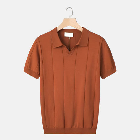 William Ribbed V-Neck Knit Polo | Collared Short Sleeve Polo VIP