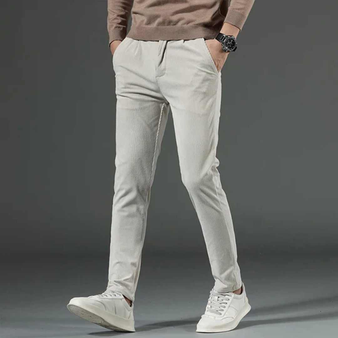 Joshua Ribbed Pleated Corduroy Trousers | Belt Loops Full-Length Corduroy Trousers