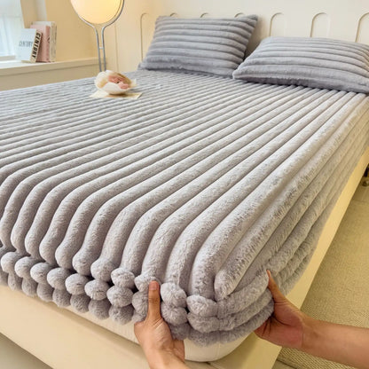 Velvet Ribbed Fitted Bed Sheet with Elastic Edges