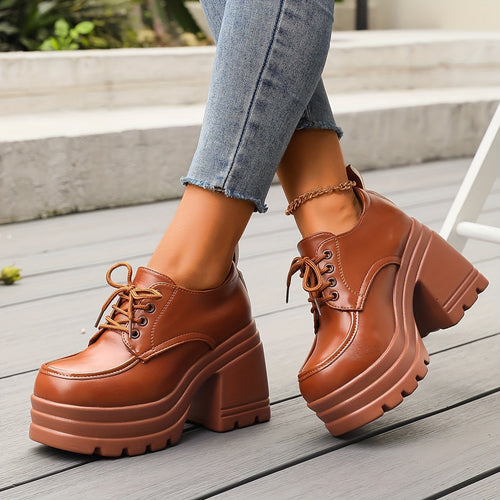 Amelia Chunky Platform Oxfords | Lace-Up Block Heel Oxfords