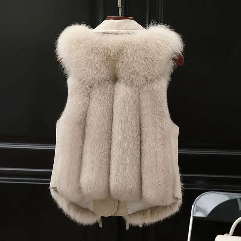Isla Regular Fit Gilet | Collared Fur Trim Tie-Side Gilet