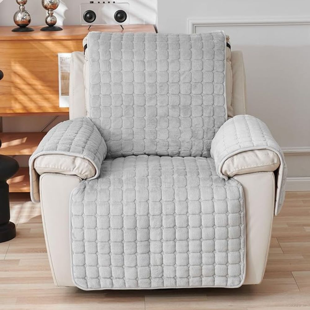 Recliner Cover With Plush Grid Texture and Protective Arm Covers