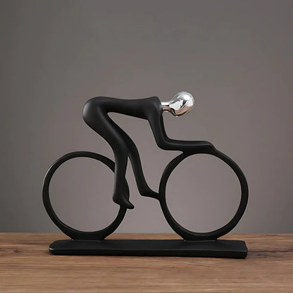 Nordic Metal Cyclist Sculpture With Abstract Form