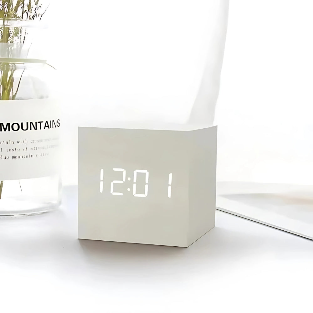Wood Grain LED Alarm Clock With Temperature Display