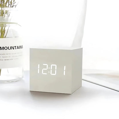 Wood Grain LED Alarm Clock With Temperature Display