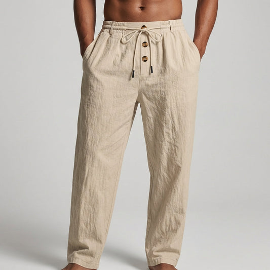 Wide-Leg Drawstring Trousers with Textured Fabric and Button Detail VIP